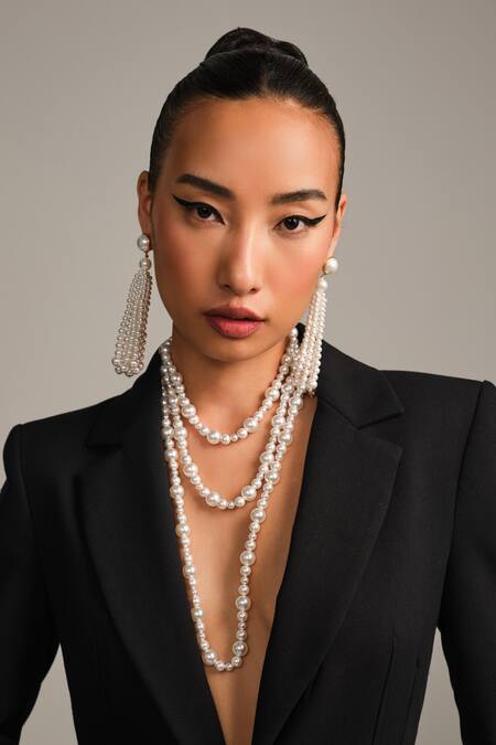 Buy_Anaash_White Pearls Designer Tassel Earrings _Online_at_Aza_Fashions