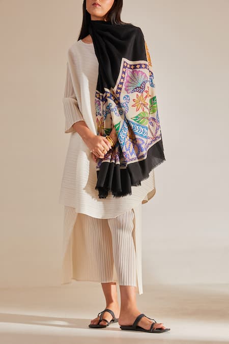 SHAZA Kalamkari Border Pashmina Stole 