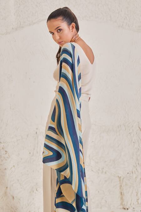 Shop SHAZA Multi Color Handpainted Pashmina Stole at Aza Fashions Shop_SHAZA_Multi Color Handpainted Pashmina Stole_at_Aza_Fashions