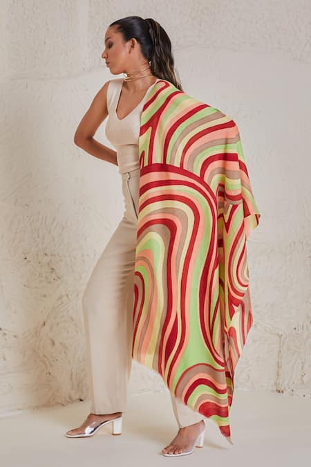 Shop SHAZA Multi Color Disruption Handpainted Pashmina Stole at Aza Fashions Shop_SHAZA_Multi Color Disruption Handpainted Pashmina Stole _at_Aza_Fashions