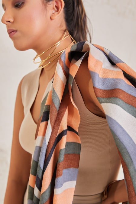 SHAZA_Multi Color Disruption Handpainted Pashmina Stole_Online_at_Aza_Fashions