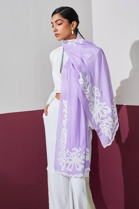 SHAZA Purple Lavender Embroidered Stole Online at Aza Fashions SHAZA_Purple Lavender Embroidered Stole _Online_at_Aza_Fashions