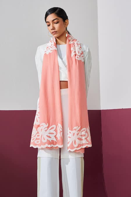 Shop SHAZA Pink Embroidered Baby Stole at Aza Fashions Shop_SHAZA_Pink Embroidered Baby Stole _at_Aza_Fashions