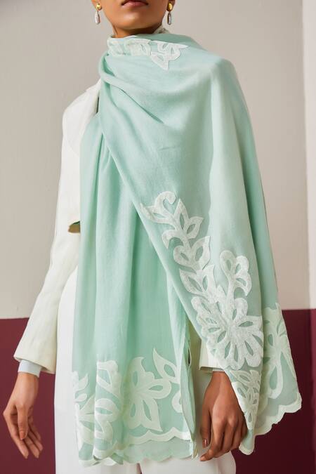 SHAZA_Mint Handloom Pashmina Stole_Online_at_Aza_Fashions