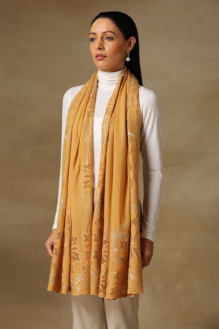 Shaza Vineyard Mustard Zari Stole 