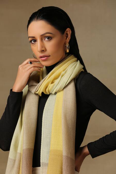 SHAZA_Yellow Pardah Stole In Lemon_Online_at_Aza_Fashions