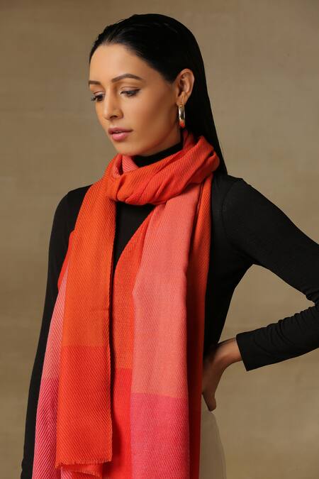 SHAZA_Orange Vermillion Pardah Stole_Online_at_Aza_Fashions