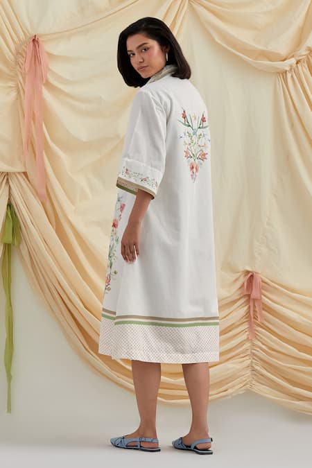 Pozruh By Aiman Bouquet Embroidered Shirt Dress 