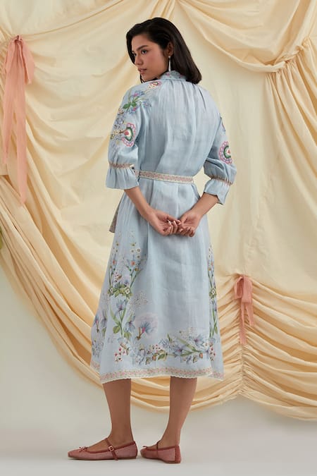 Pozruh By Aiman Sky Blue Designer Shirt Dress 