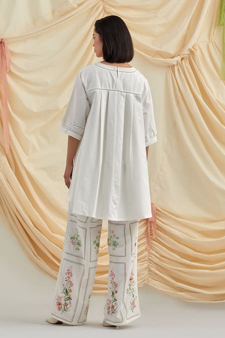 Pozruh By Aiman Floral Embroidered Swayer Top & Trouser Set 