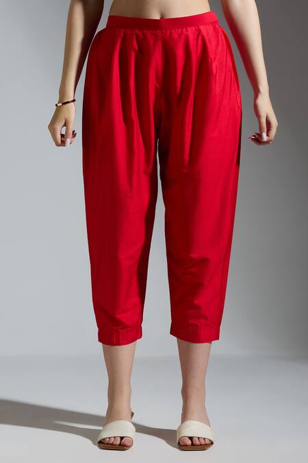 Neha Gursahani_Red Silk Embroidery Round Neck Co-ord Set _at_Aza_Fashions