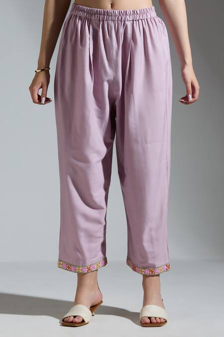 Neha Gursahani_Purple Silk Embroidery V-neck Light Co-ord Set _at_Aza_Fashions