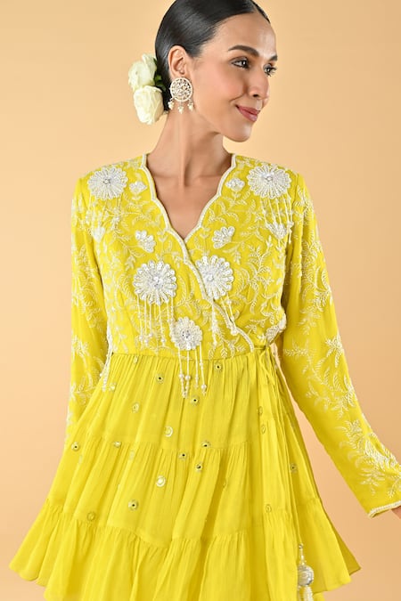 Shop Keith Gomes Yellow Chiffon, Crepe Sequins, Embroidery V-neck Peplum Kurta And Gharara Set Online at Aza Fashions Shop_Keith Gomes_Yellow Chiffon, Crepe Sequins, Embroidery V-neck Peplum Kurta And Gharara Set _Online_at_Aza_Fashions