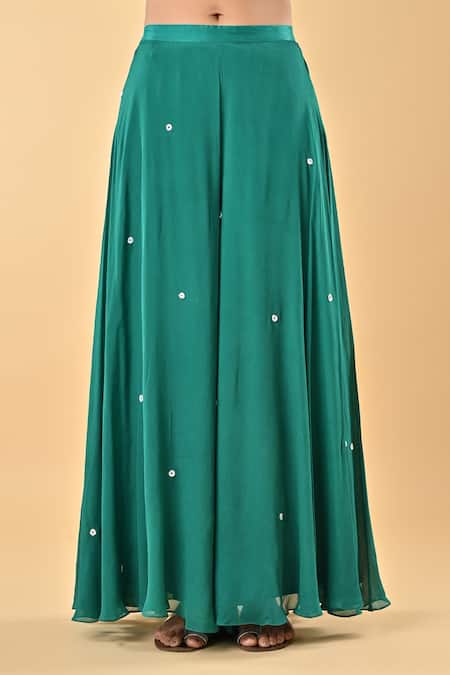 Shop_Keith Gomes_Green Silk Organza Embroidery, Sequins Split V-neck Tunic Set _Online_at_Aza_Fashions