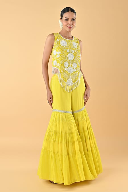 Keith Gomes Yellow Embroidered Blouse & Gharara Set 