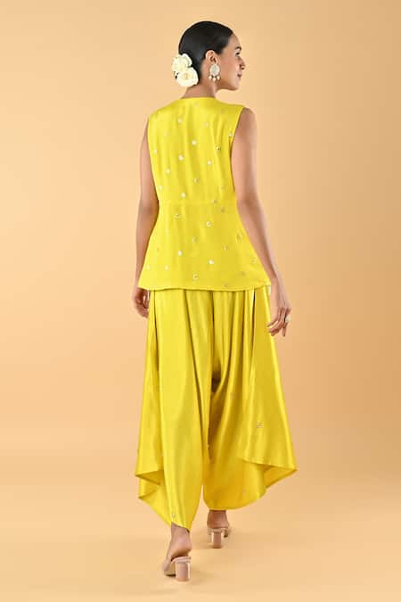 Keith Gomes Embroidered Yellow Tunic & Dhoti Set