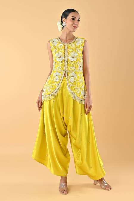 Keith Gomes Embroidered Yellow Tunic & Dhoti Set 