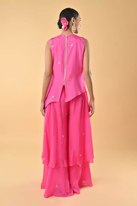 Keith Gomes Pink Floral Embroidered Tunic & Palazzo Set
