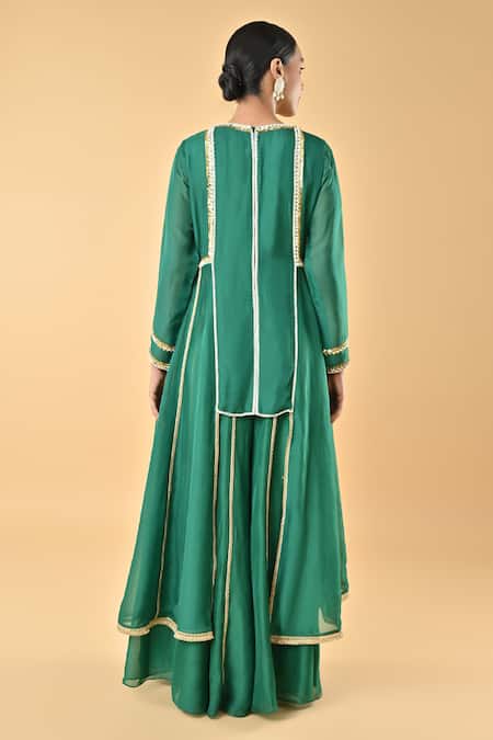 Keith Gomes Embroidered Green Silk Organza Tunic Set