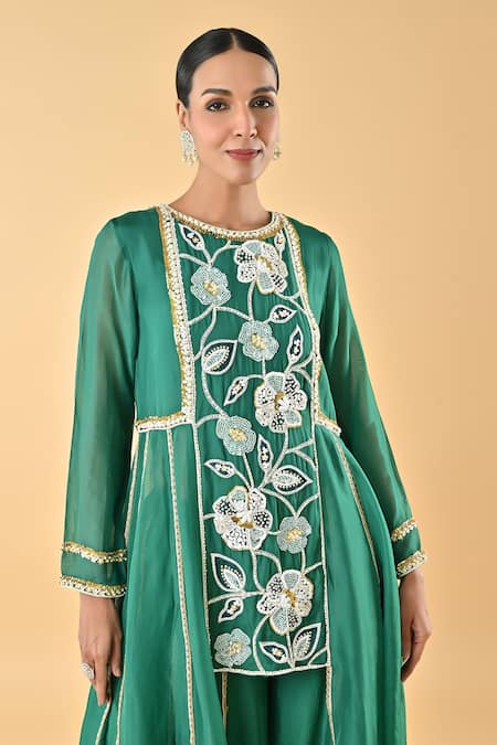 Buy Keith Gomes Green Silk Organza Embroidery, Zari Round Neck Tunic Set Online at Aza Fashions Buy_Keith Gomes_Green Silk Organza Embroidery, Zari Round Neck Tunic Set _Online_at_Aza_Fashions