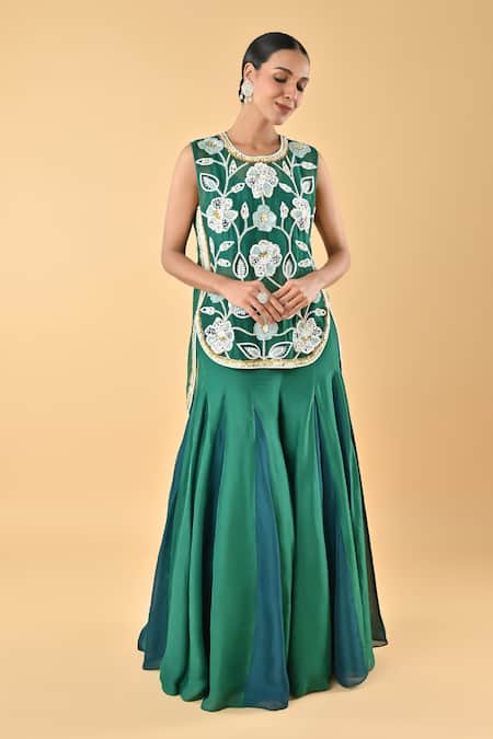 Keith Gomes Embroidered Silk Organza Tunic & Palazzo Set 