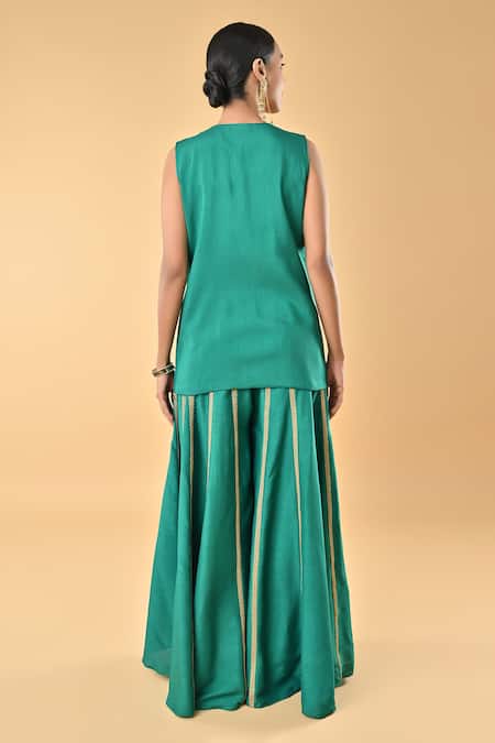 Keith Gomes Embroidered Green Tunic & Palazzo Set 