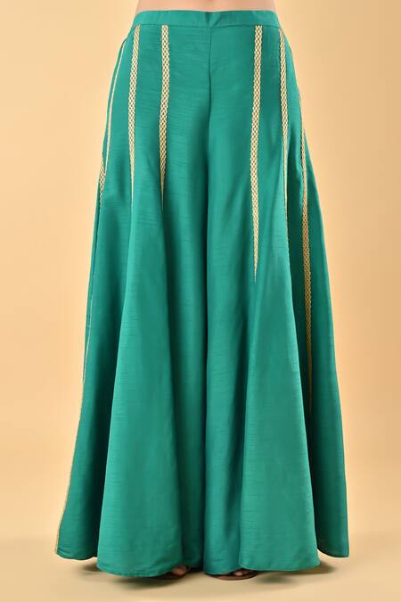 Buy_Keith Gomes_Green Embroidery, Piping V-neck Tunic And Palazzo Set _Online_at_Aza_Fashions