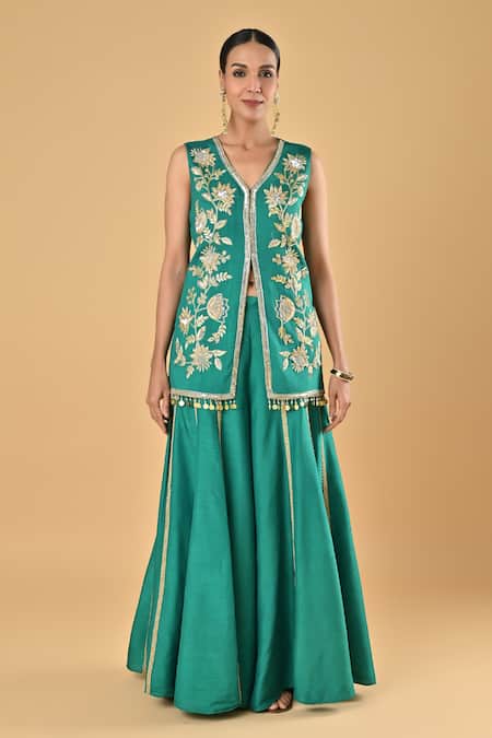 Keith Gomes Embroidered Green Tunic & Palazzo Set 