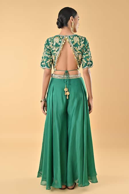 Keith Gomes Embroidered Green Silk Organza Set 