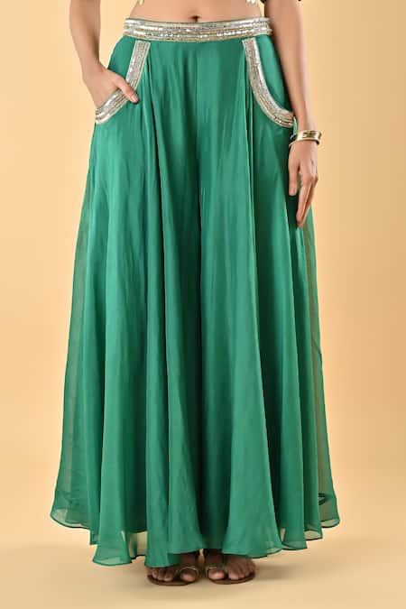 Keith Gomes_Green Silk Organza Tassels, Embroidery, Sequins Round Neck Set _Online_at_Aza_Fashions