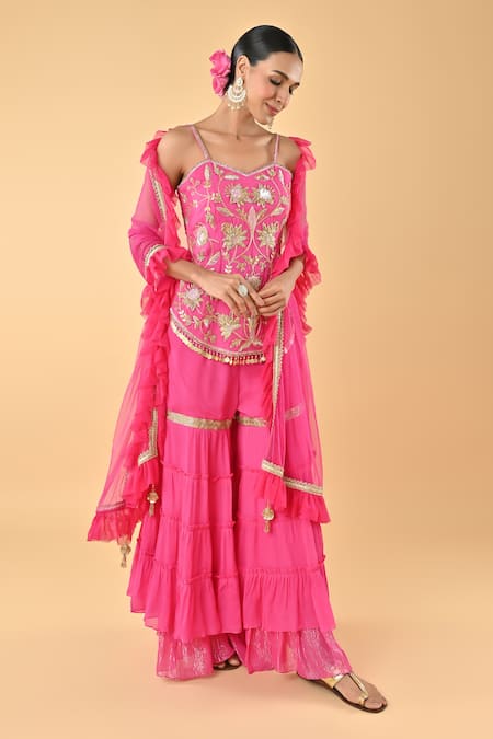 Keith Gomes Embroidered Pink Tunic Palazzo Set 