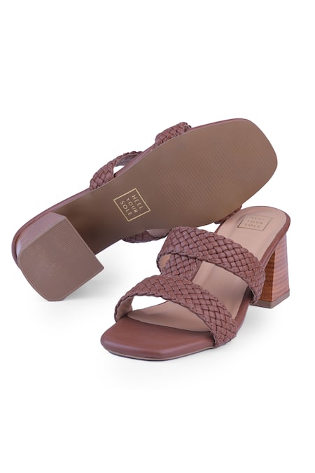 Heel Your Sole Brown Woven Block Heels 