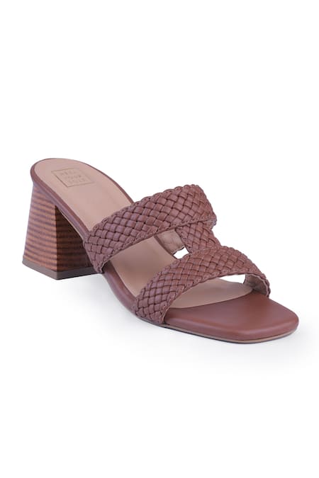 Shop_Heel Your Sole_Brown Woven Block Heels _Online_at_Aza_Fashions