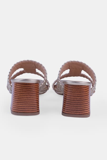 Heel Your Sole_Gold Genuine Leather Block Heels _at_Aza_Fashions