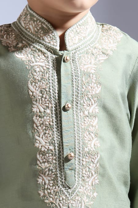 Buy_Neha Gursahani_Green Silk Embroidery Designer Kurta Pant Set 