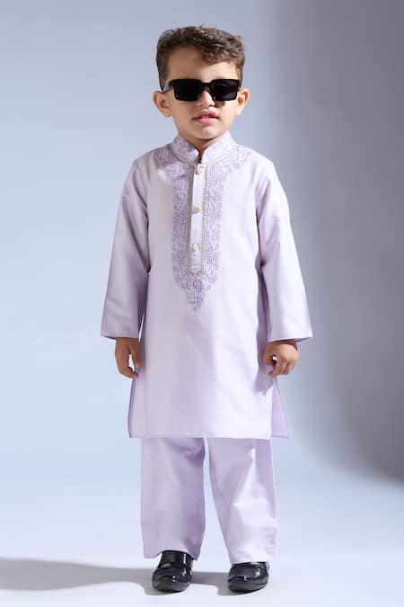 Neha Gursahani Lilac Spun Silk Kurta Pant Set 