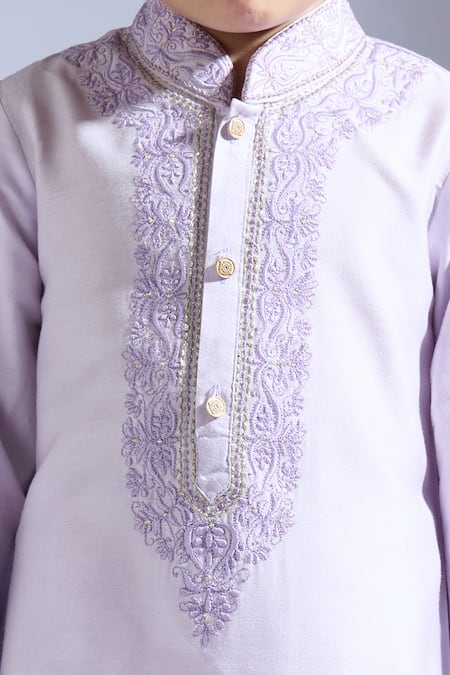 Buy_Neha Gursahani_Lilac Silk Embroidery Spun Kurta Pant Set _Online_at_Aza_Fashions