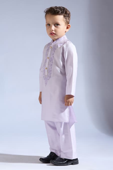 Shop_Neha Gursahani_Lilac Silk Embroidery Spun Kurta Pant Set _Online_at_Aza_Fashions