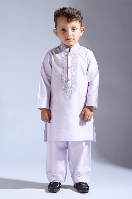 Neha Gursahani_Lilac Silk Embroidery Spun Kurta Pant Set _at_Aza_Fashions