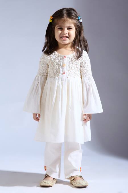 Neha Gursahani_Ivory Silk, Spandex Embroidery Designer Kurta _Online_at_Aza_Fashions