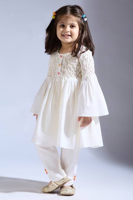 Buy_Neha Gursahani_Ivory Silk, Spandex Embroidery Designer Kurta _Online_at_Aza_Fashions