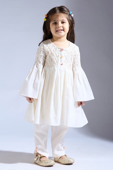 Shop_Neha Gursahani_Ivory Silk, Spandex Embroidery Designer Kurta _Online_at_Aza_Fashions