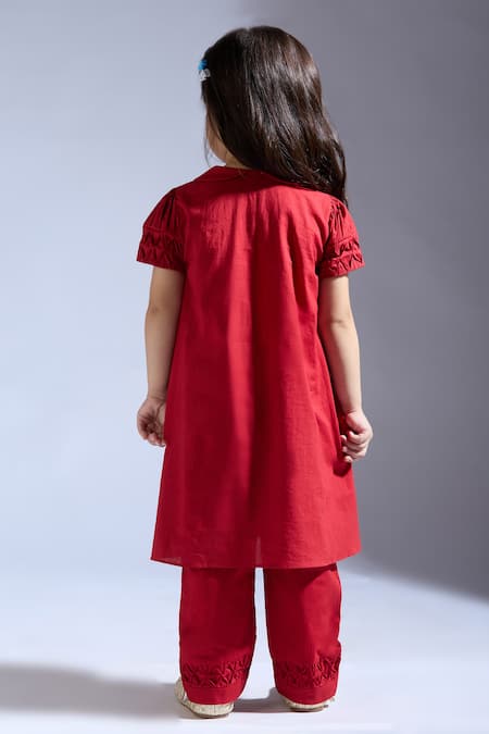 Neha Gursahani Red Cambric Kurta & Pant Set 