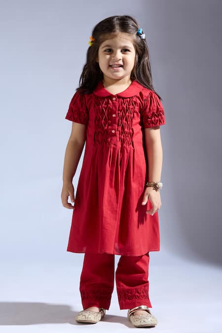 Neha Gursahani_Red Cambric Kurta And Pant Set _Online_at_Aza_Fashions