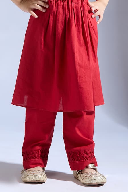 Buy_Neha Gursahani_Red Cambric Kurta And Pant Set _Online_at_Aza_Fashions