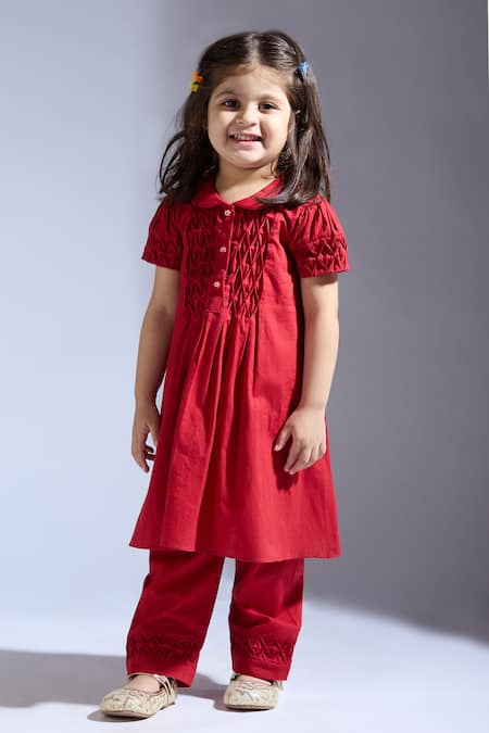 Neha Gursahani_Red Cambric Kurta And Pant Set _at_Aza_Fashions