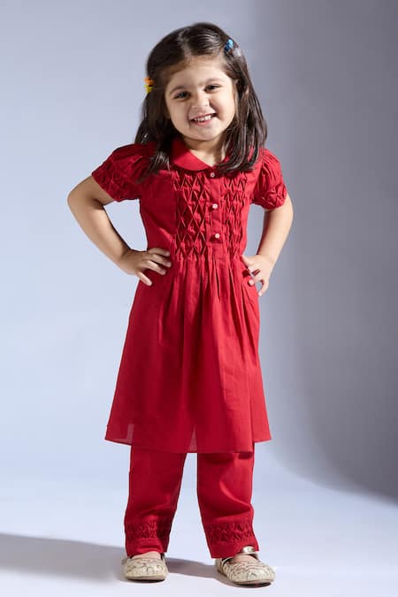 Neha Gursahani Red Cambric Kurta & Pant Set 
