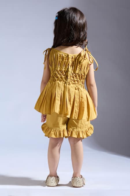 Neha Gursahani Mustard Cambric Top & Shorts Set 
