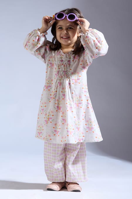 Neha Gursahani_Pink Cambric Embroidery Multi Color Designer Kurta And Pant Set _Online_at_Aza_Fashions