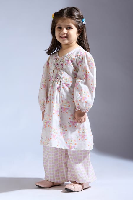 Buy_Neha Gursahani_Pink Cambric Embroidery Multi Color Designer Kurta And Pant Set _Online_at_Aza_Fashions